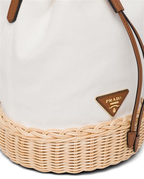 Natural/white Wicker and Canvas Bucket Bag 